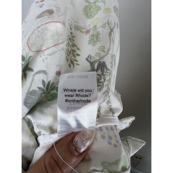 NEW Rhode Astrid Smocked Printed Dress Size L Puff Sleeve Picnic White Pleat - Picture 11 of 12